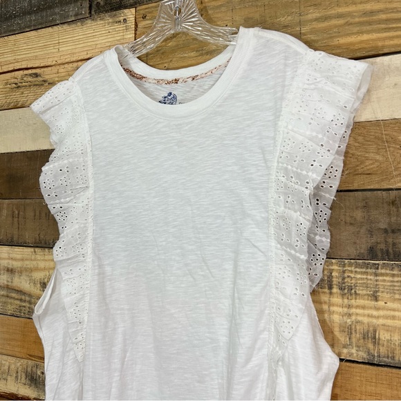 Anthropologie Pilcro Sustainable Ruffle Eyelet White Tunic Tank Size Medium - Picture 3 of 9